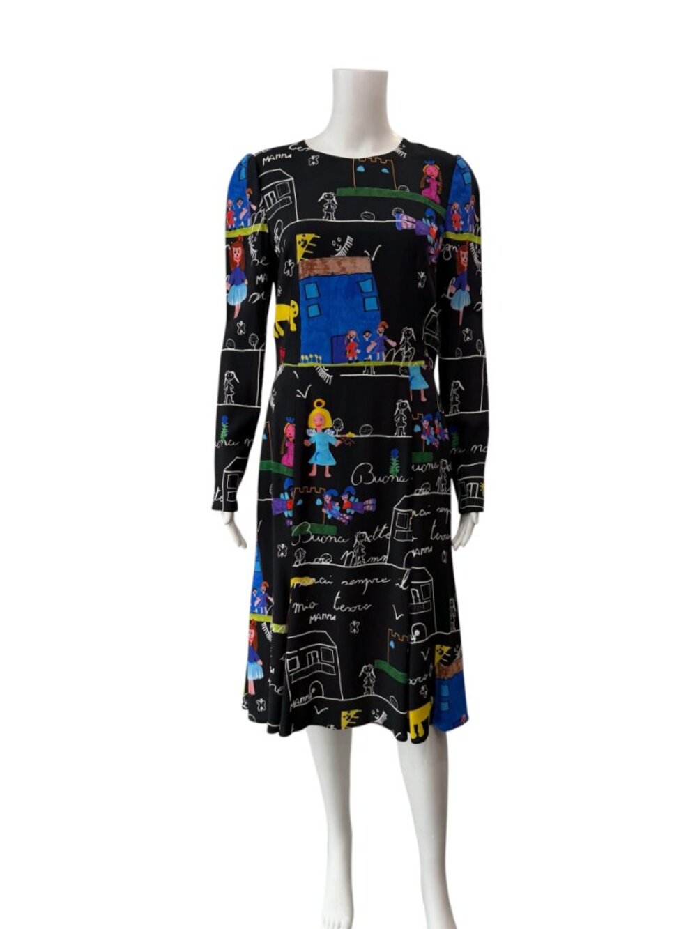$3995 Dolce & Gabbana 2015 FW RARE Black Multi Viva La Mamma Midi Dress 44/8/M - Picture 2 of 10